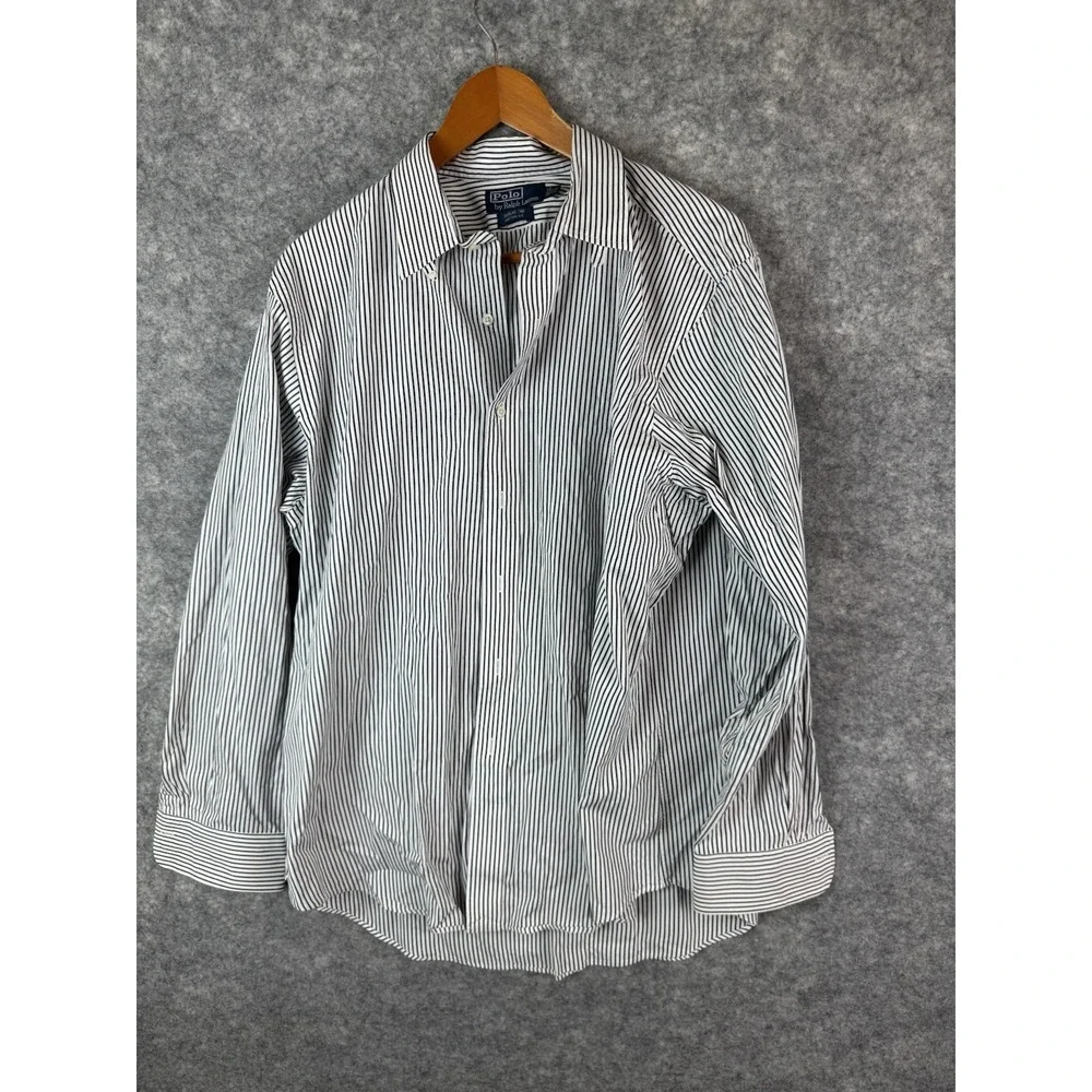 Vintage Polo Ralph Lauren Shirt Mens XL‎ 17 Camp Loop Collar Pinstripe Douglas